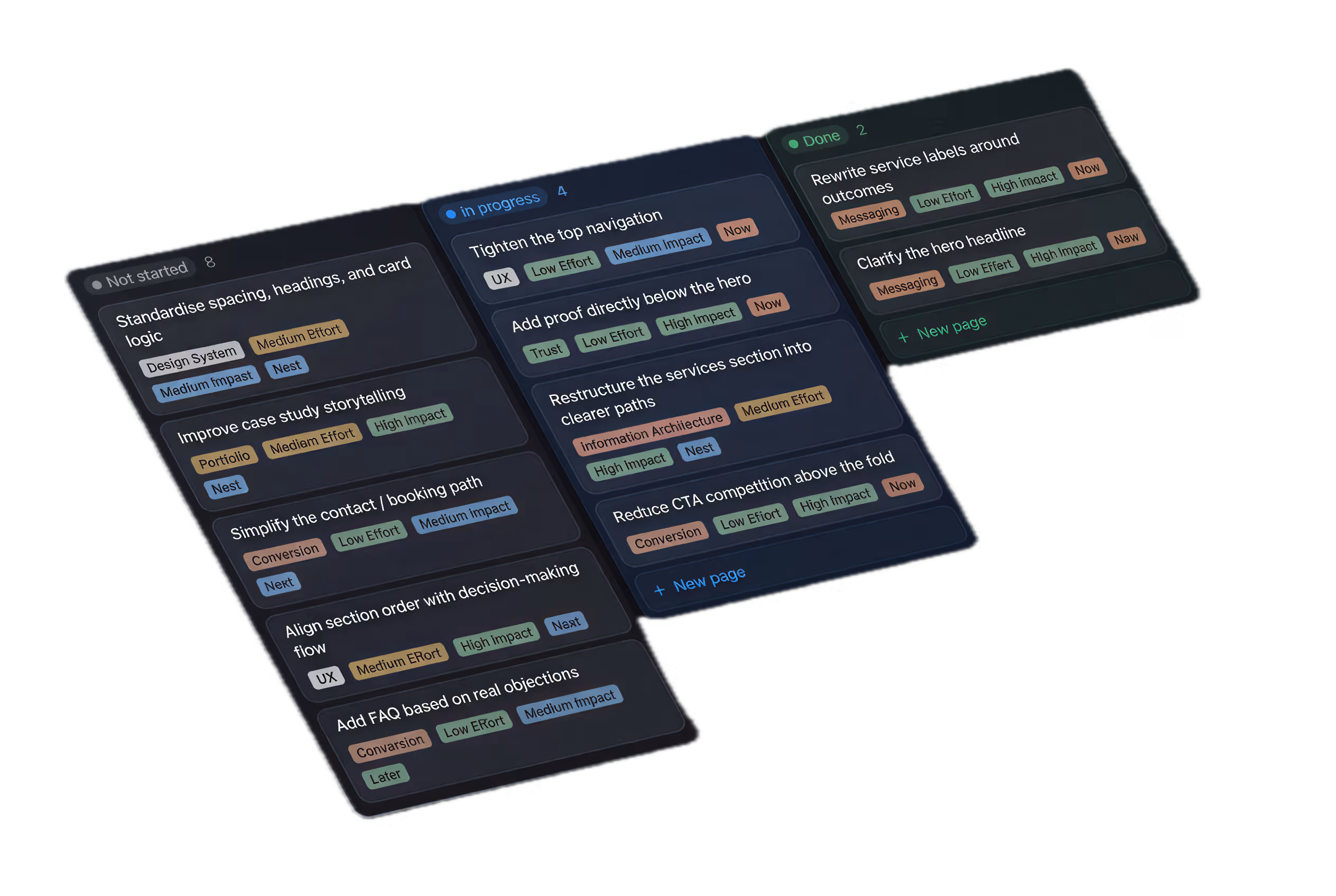 website audit dashboard with improvement suggestions
