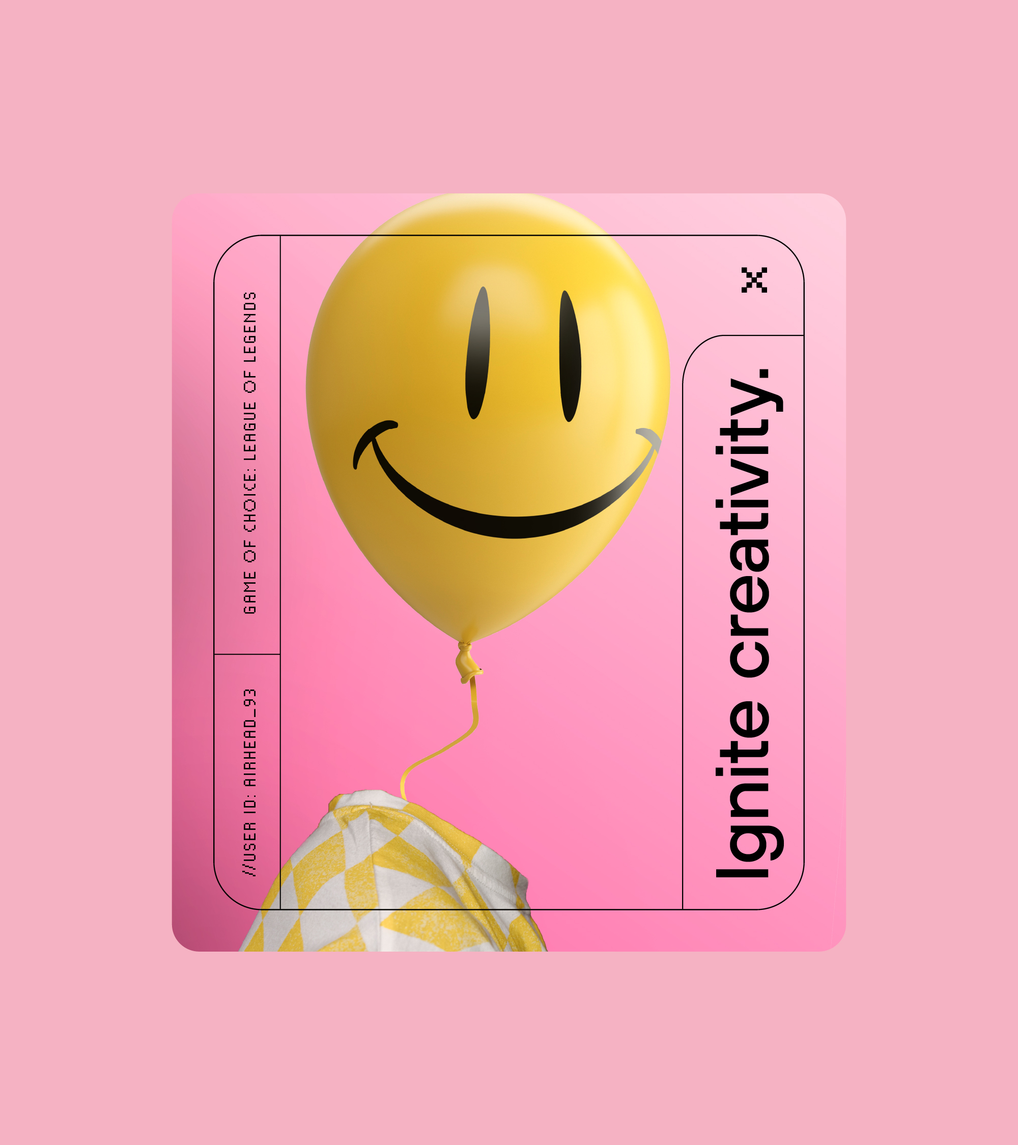 A social media design of a person with a balloon head that reads "Ignite Creativity"