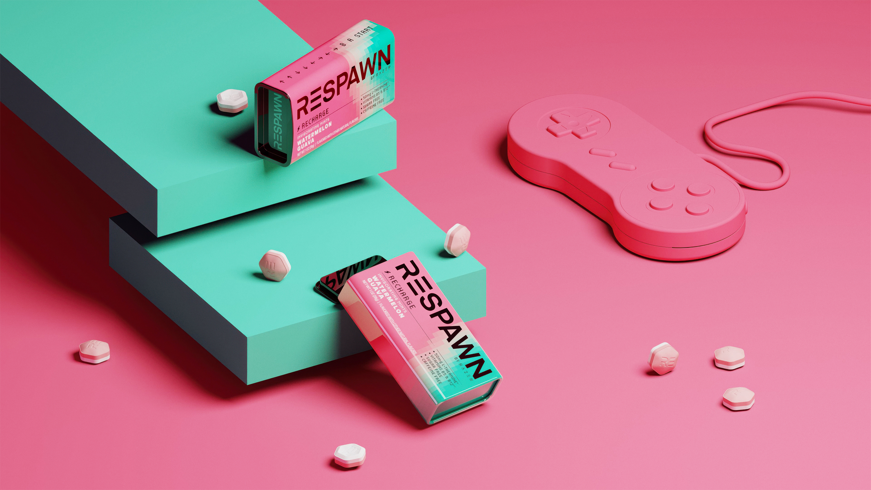 A product render of Watermelon Guava mint tins.