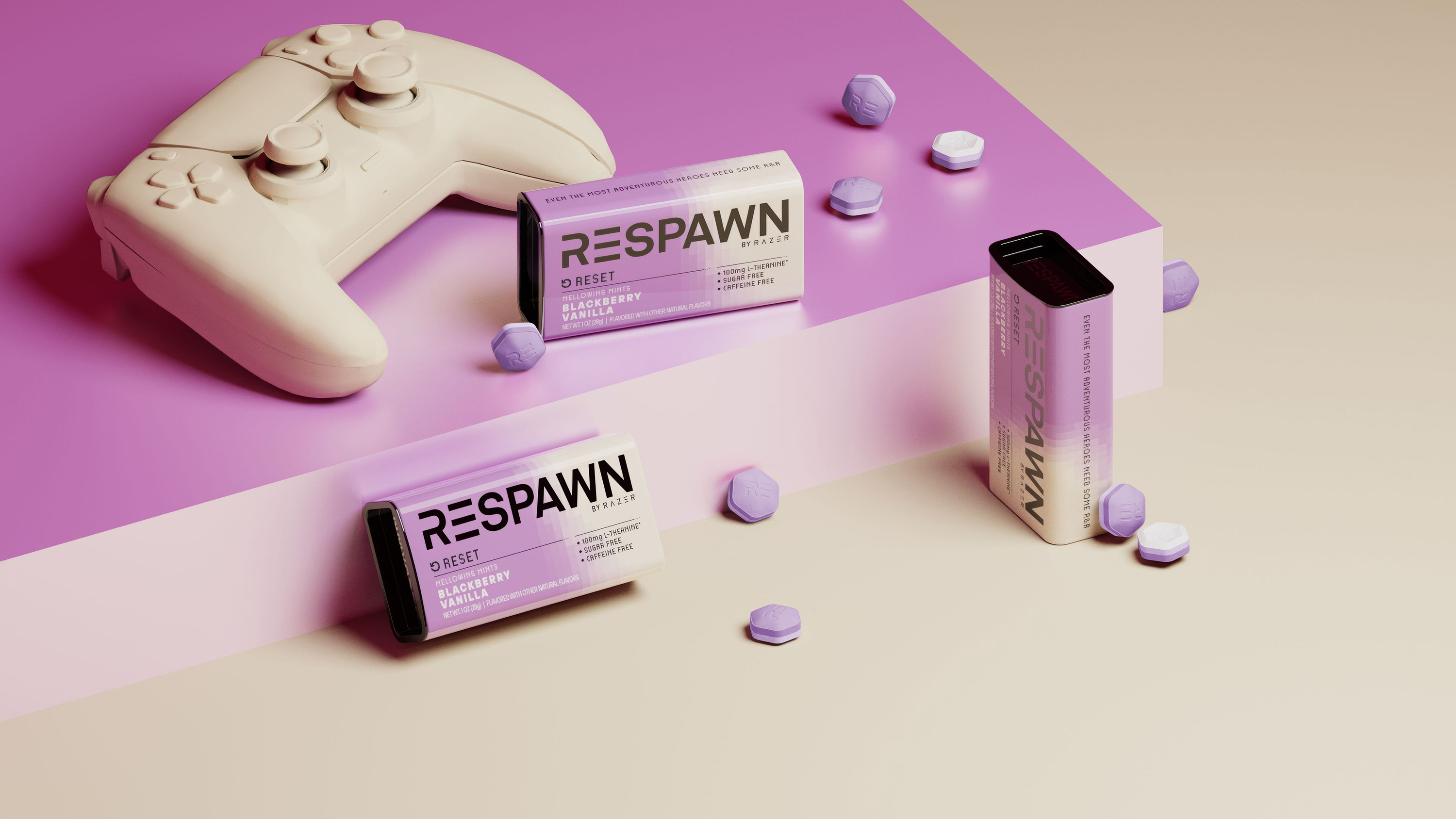 A product render of Blackberry Vanilla mint tins.