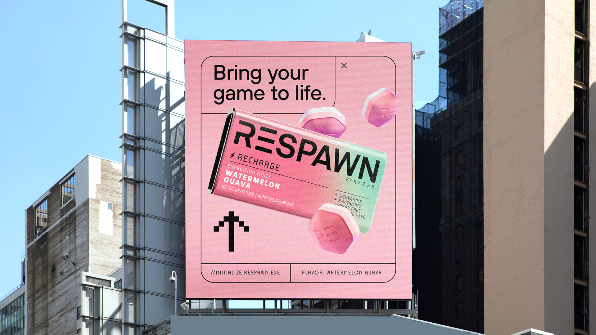 An out of home billboard design advertising Watermelon Guava mints.