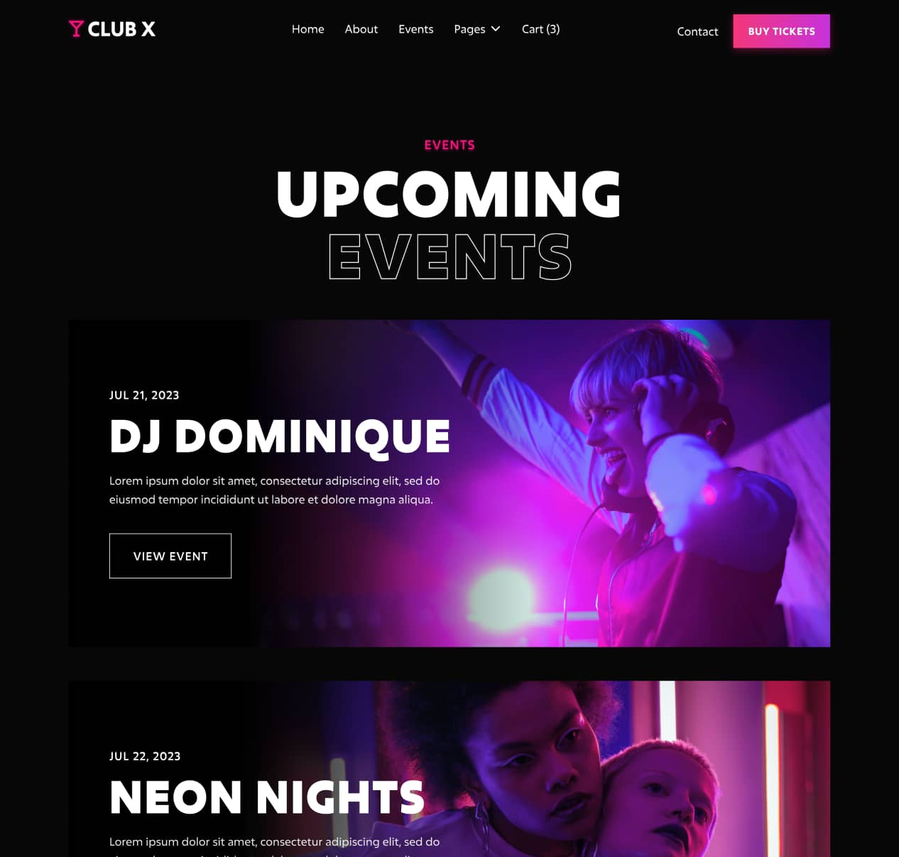 Events - Club X Webflow Template
