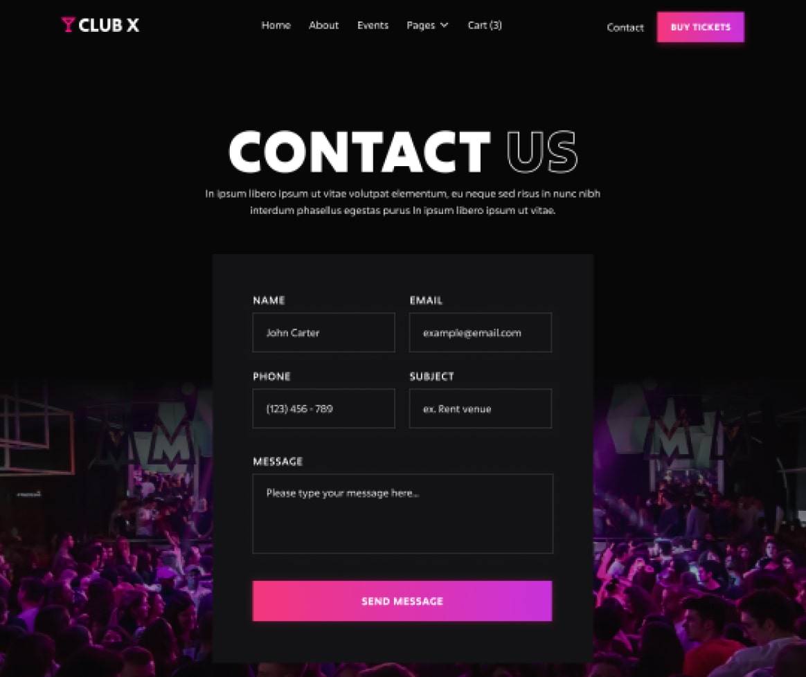 Contact - Club X Webflow Template
