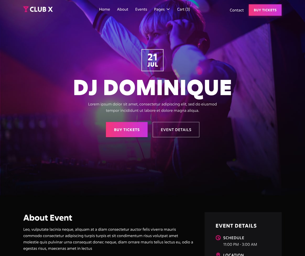 Event Single - Club X Webflow Template