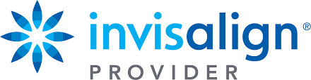 Invisalign provider logo featuring a blue starburst icon and lowercase text on a white background