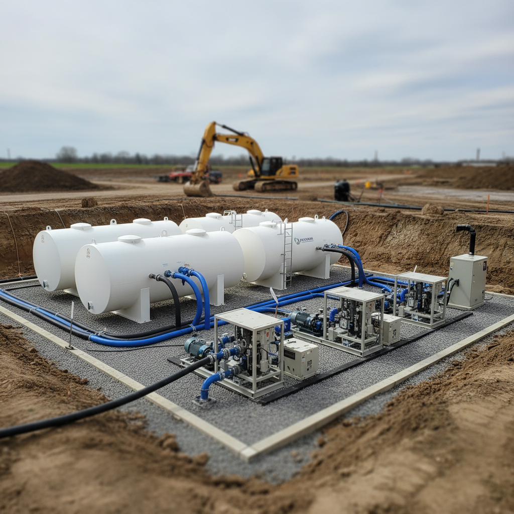 Temporary water treatment system with frac tanks and pumps on a construction site for ion exchange contaminated water control