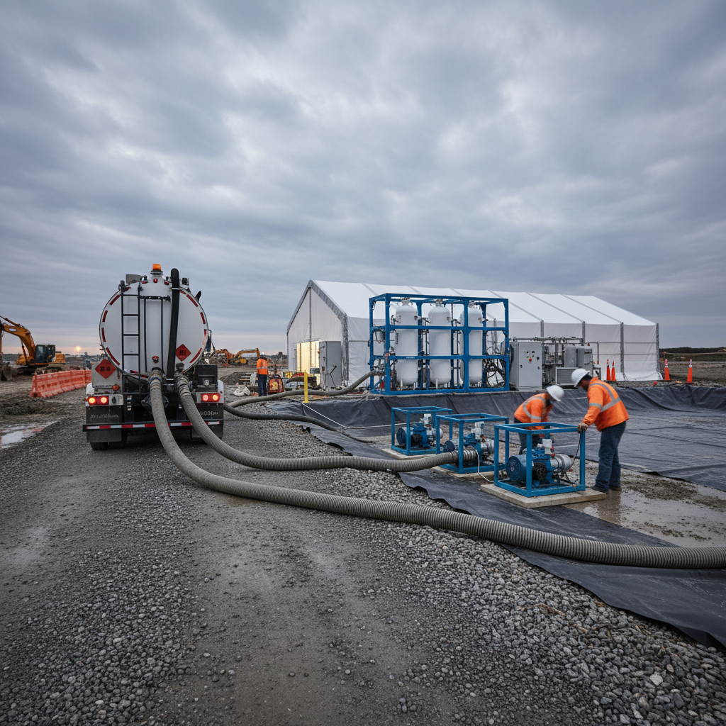 Vacuum truck and portable pumps supporting PFAS treatment and bypass on a construction site