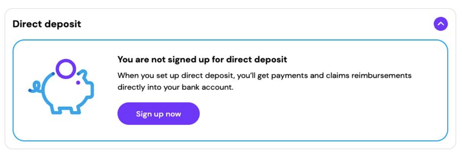Screenshot of high fidelity wireframe showing the direct deposit call to action tile after the test including enhancement like change the UI to look less like an advertisement