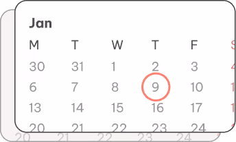 Close-up of a January calendar showing the 9th circled in red.
