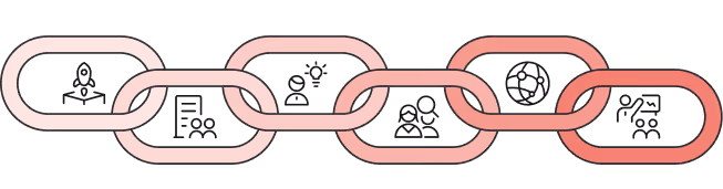 Four stylized red chain links connected in a horizontal row on a transparent background.