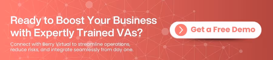 Promotional banner with text inviting users to boost business with expertly trained VAs and a call-to-action button that reads 'Get a Free Demo'.