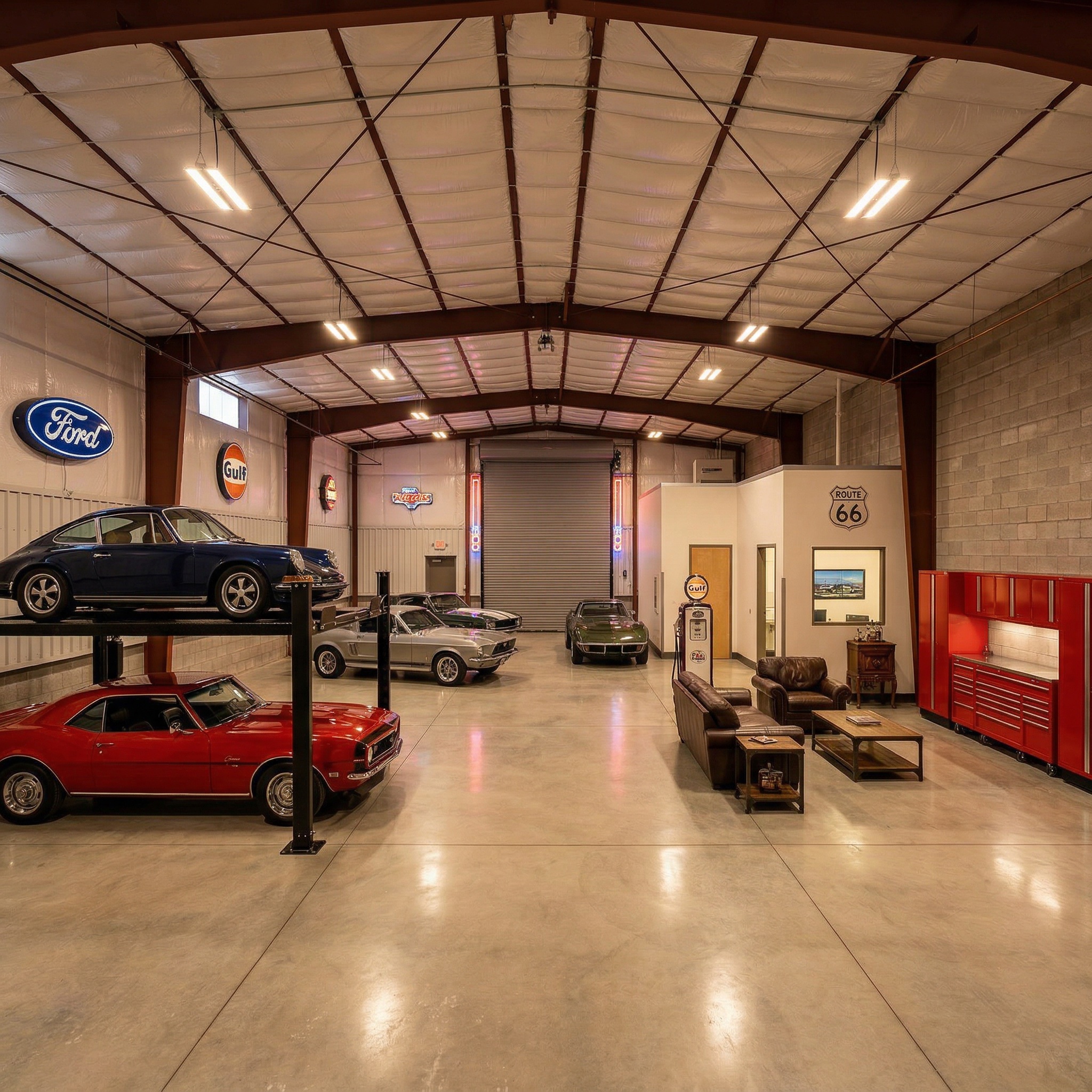 Open warehouse interior for car collection