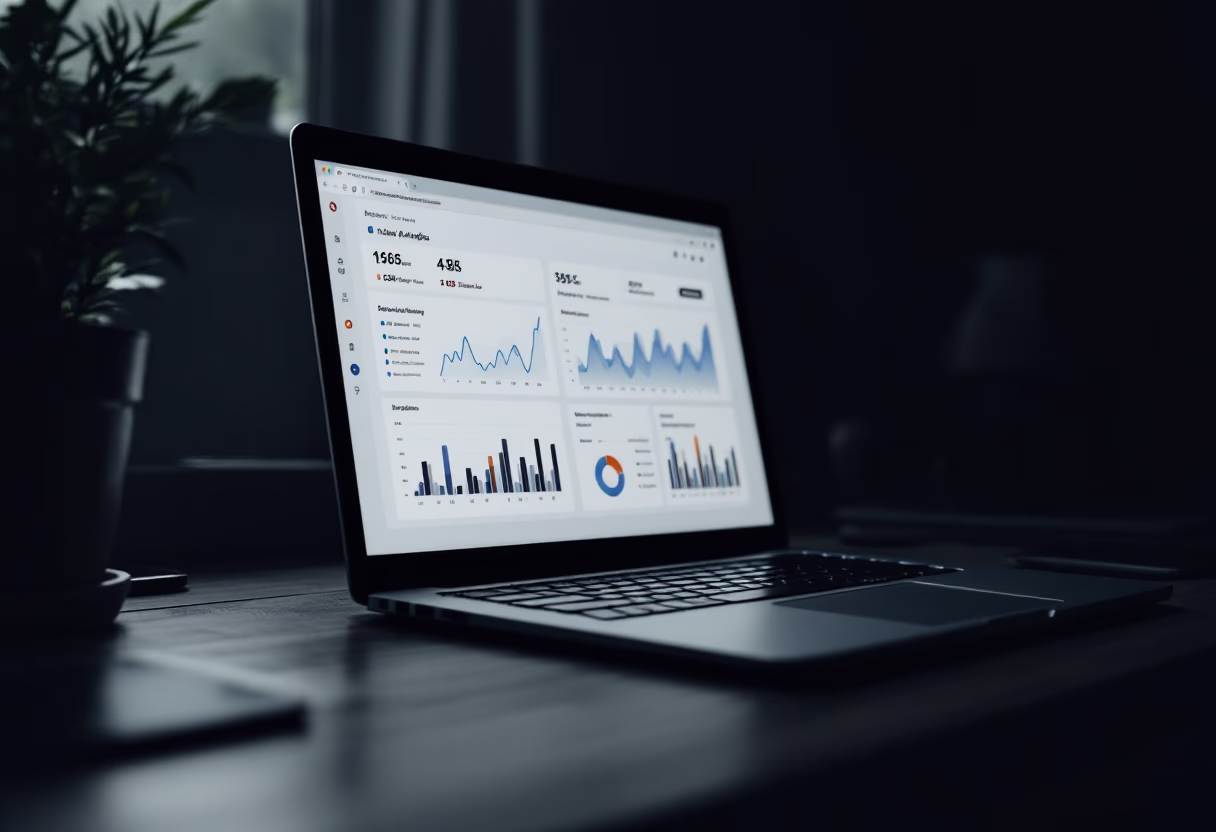 image of computer screens with data dashboards