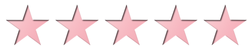 Five pink stars in a horizontal row on a white background.
