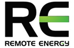 Remote Energy company logo featuring stylized letters RE with green gradient in E.