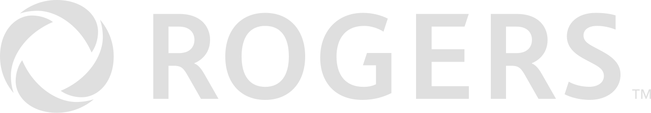 Rogers company name with circular swirl emblem in grayscale.