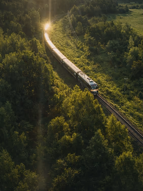 Impression gallery: Collection of train journeys through forests, valleys and panoramic landscapes.
