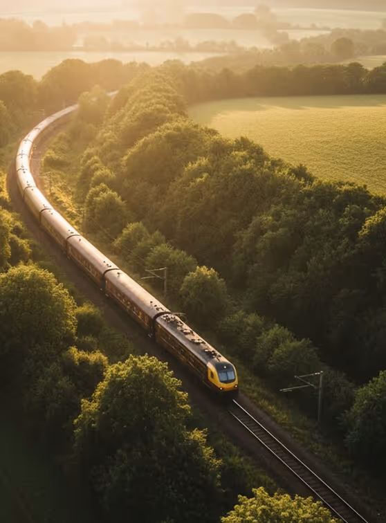 Impression gallery: Collection of train journeys through forests, valleys and panoramic landscapes.