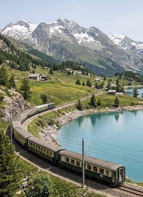 Impression gallery: Collection of train journeys through forests, valleys and panoramic landscapes.