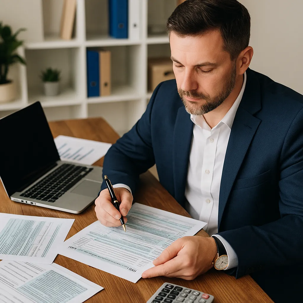 tax man preparing tax documents
