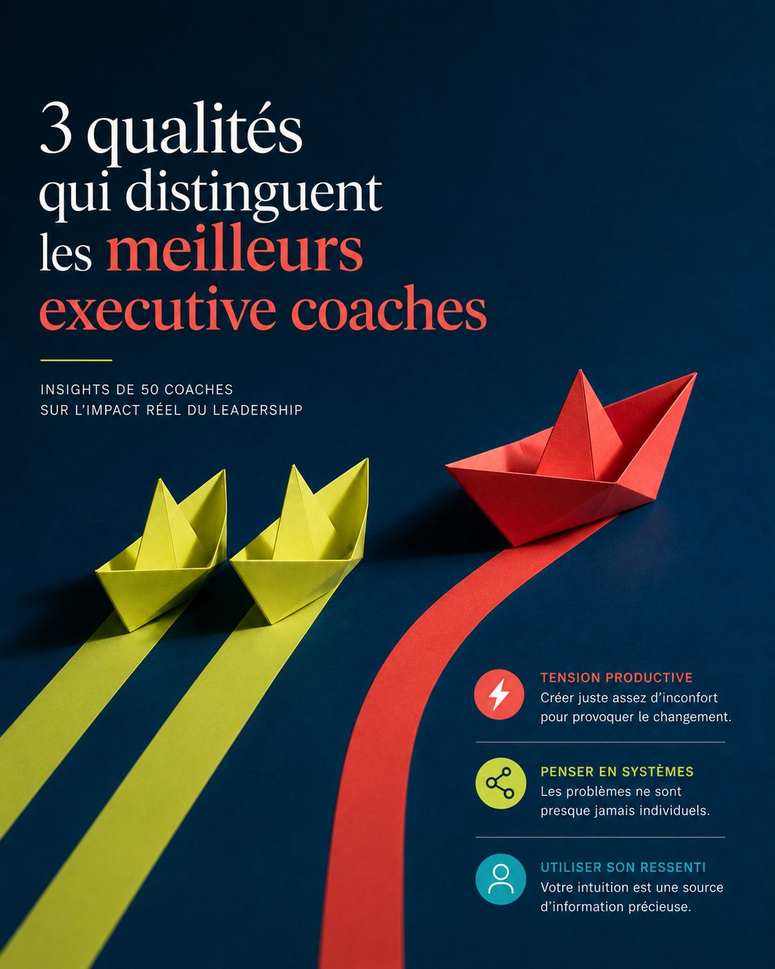 Illustration des 3 qualités qui distinguent les meilleurs executive coaches : tension productive, pensée systémique et intelligence émotionnelle dans le coaching de dirigeants