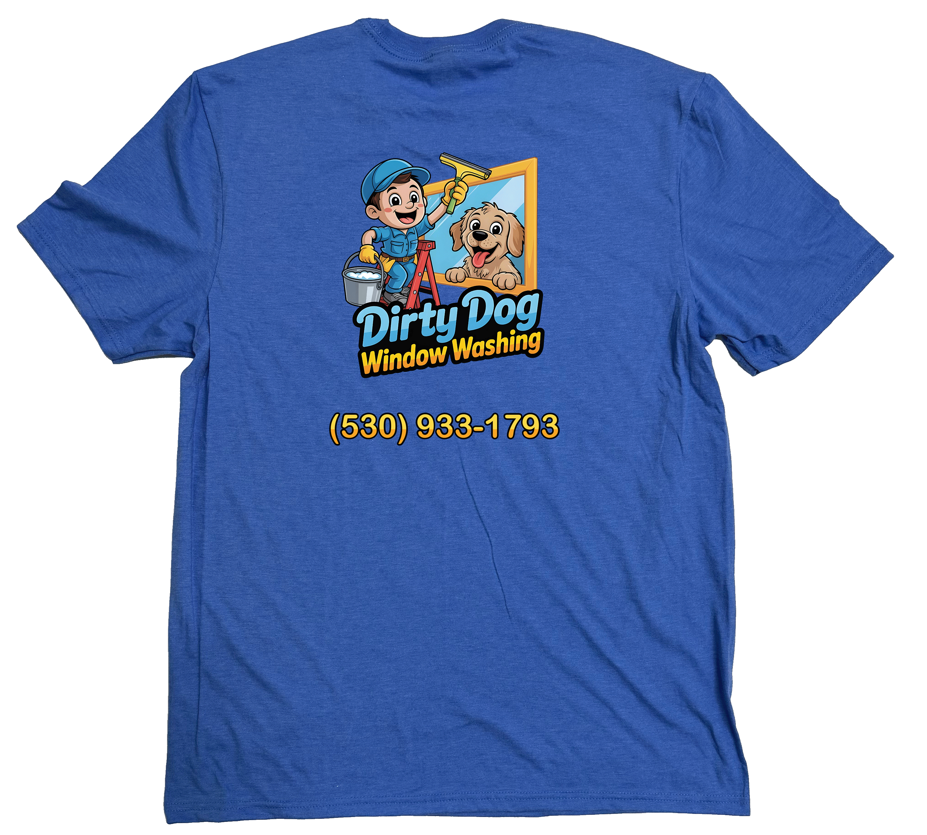 Custom Gilden soft cotton T-shirt for Dirty Dog window cleaning. 
