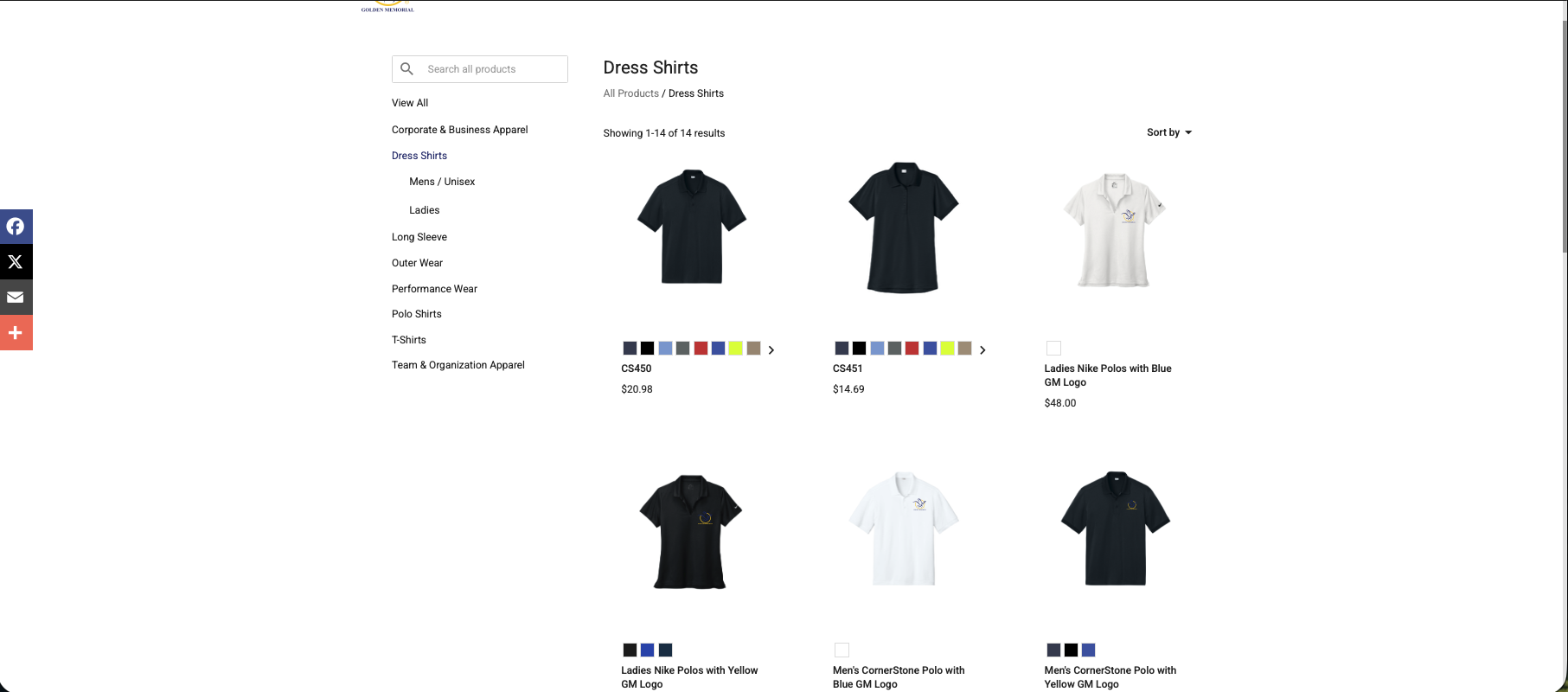 Screen shot of Golden Memorial's product screen hosted by Unissued Strength Print Works Home on Inksoft.
