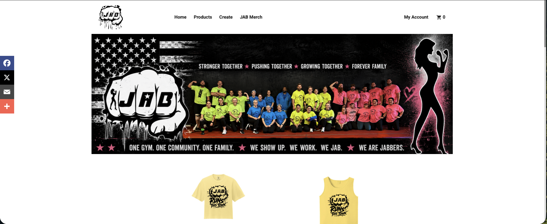 Screen shot of JAB's Home Screen hosted by Unissued Strength Print Works Home on Inksoft.