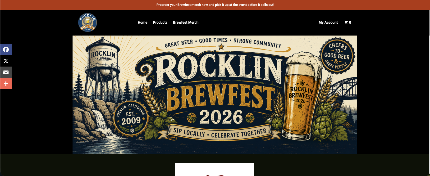 Screen shot of the Rocklin Brewfest's screen hosted by Unissued Strength Print Works Home on Inksoft.