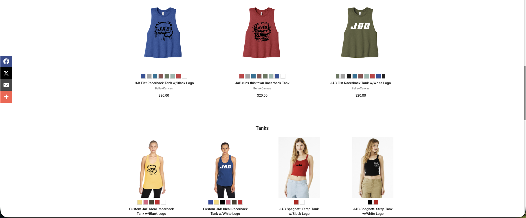 Screen shot of JAB's product screen hosted by Unissued Strength Print Works Home on Inksoft.