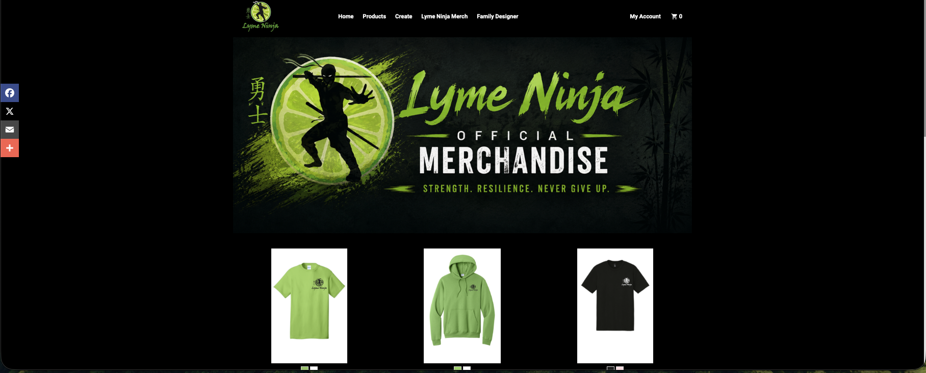 Screen shot of Lyme Ninja's Home Screen hosted by Unissued Strength Print Works Home on Inksoft.