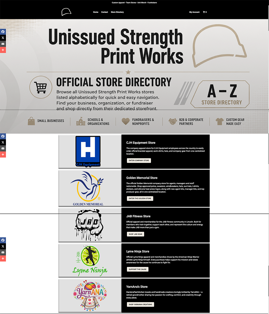 Screen shot of Unissued Strength Print Works Inksoft home page