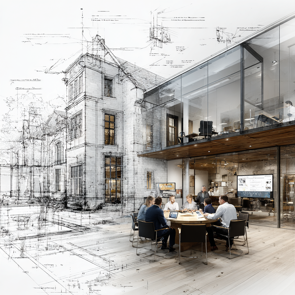 [background image] image of architectural plans (for a construction company)