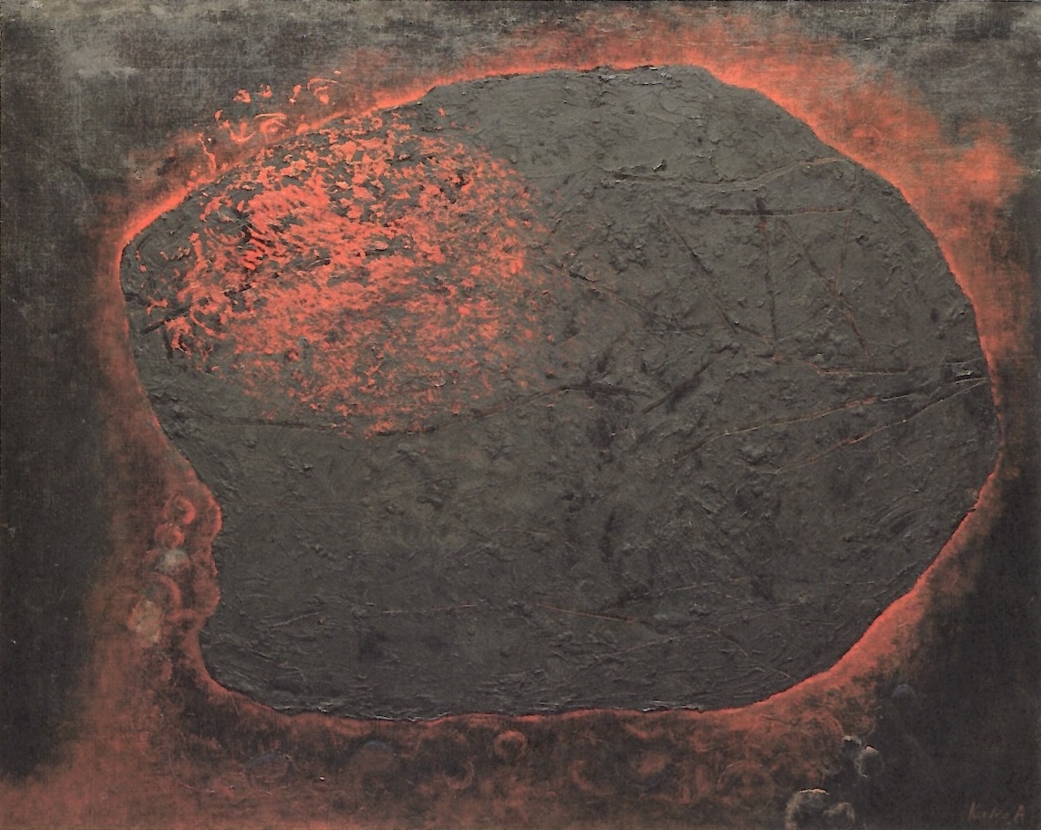 赤穴桂子「スペースの物体 黒」1959年 Oil and mixed media on canvas