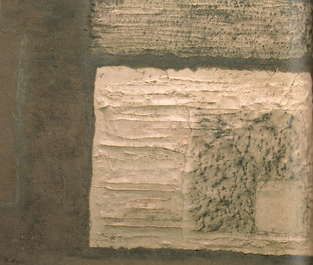 赤穴桂子「灰色の形象」1961年 Oil and paper collage on paperboard