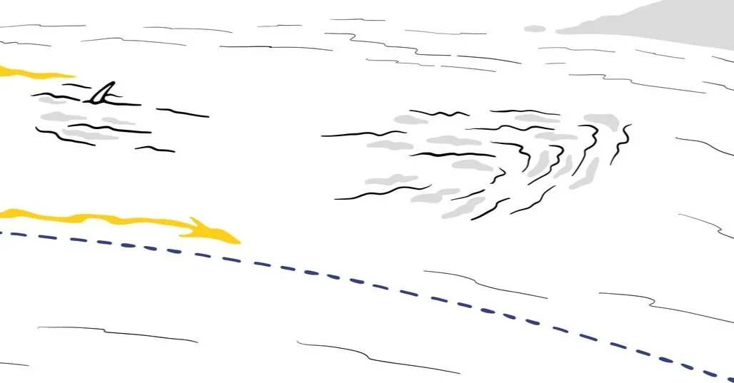   Wakes and a tail at distance.  