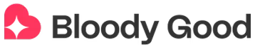 Bloody Good brand logo with stylized red heart and drop.