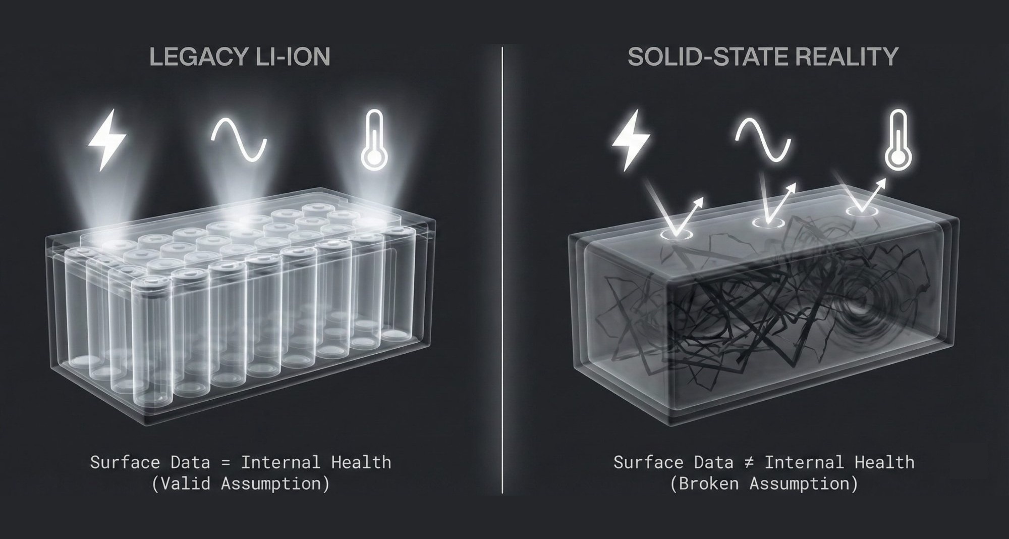 Three-step sequence showing molecular self-healing with cut orange and black pieces, attaching them, and hands stretching them as they heal.