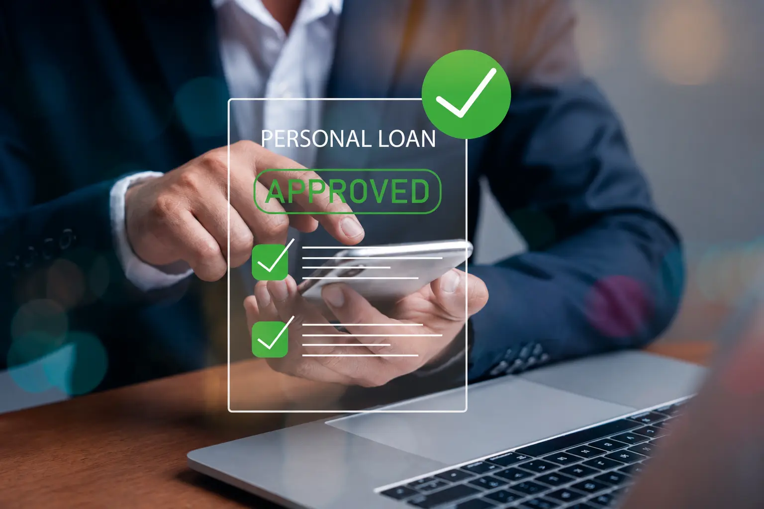 Instant personal loan approval displayed on a smartphone with digital verification and approval confirmation
