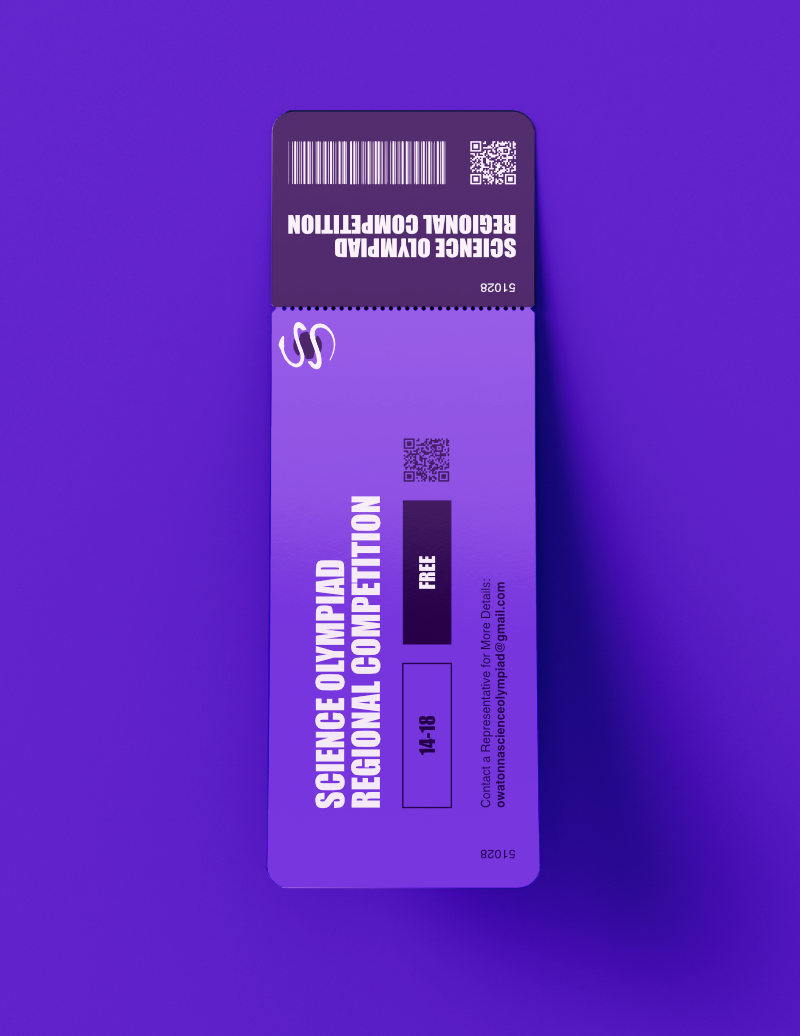 Custom Science Olympiad event ticket design and branding