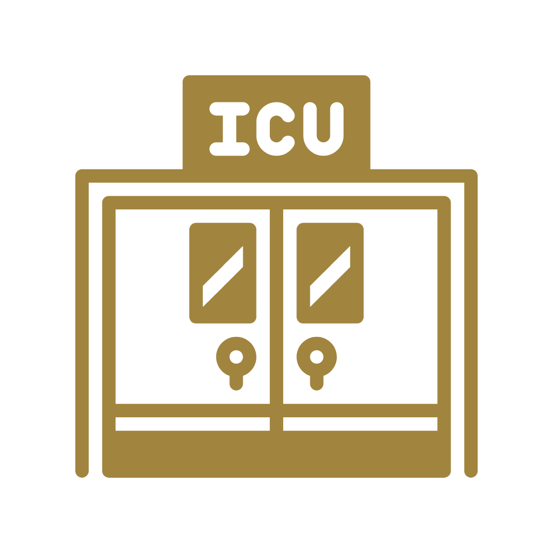 Icon of an ICU entrance with double doors and a sign reading 'ICU' above.