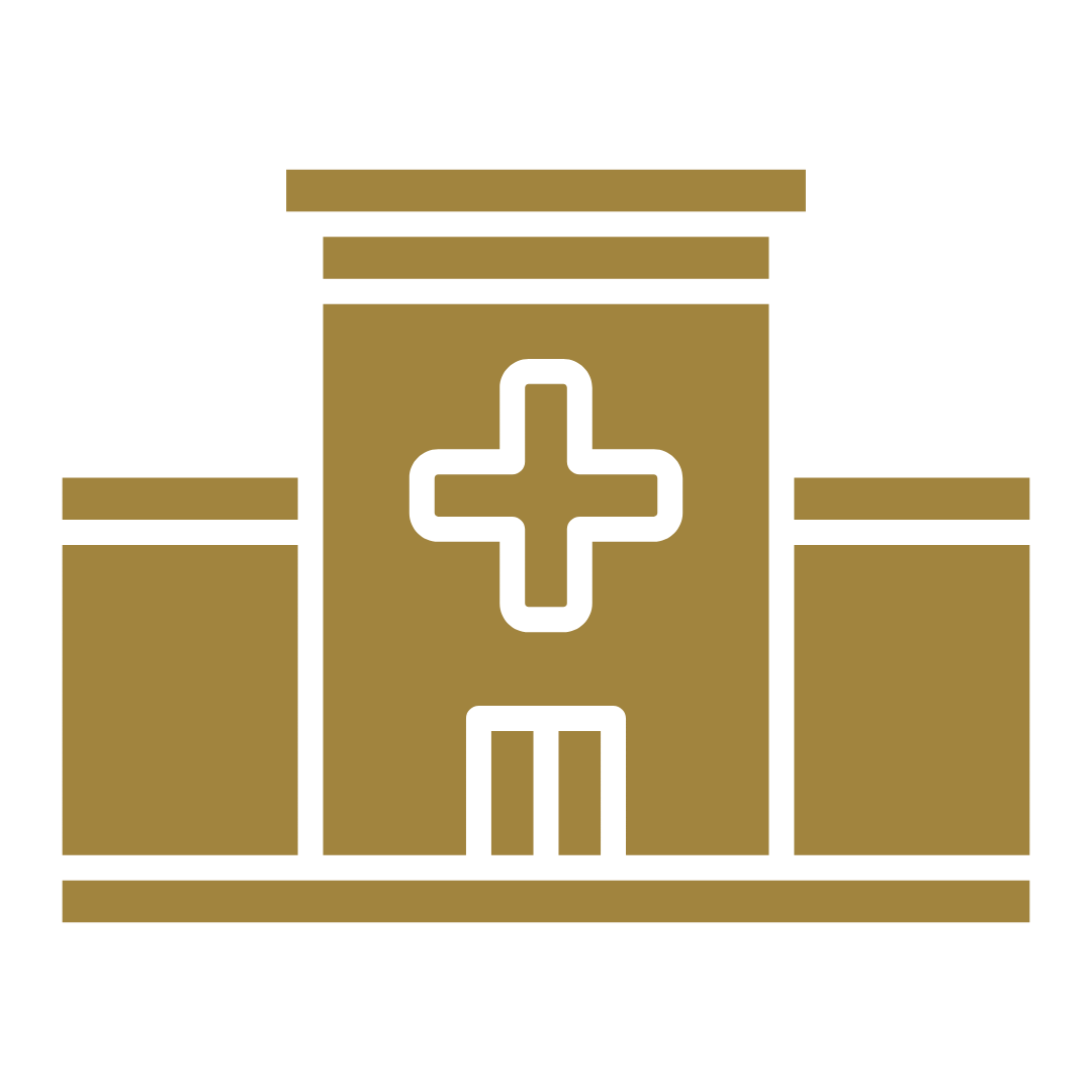 Icon of a hospital building with a medical cross above the entrance.