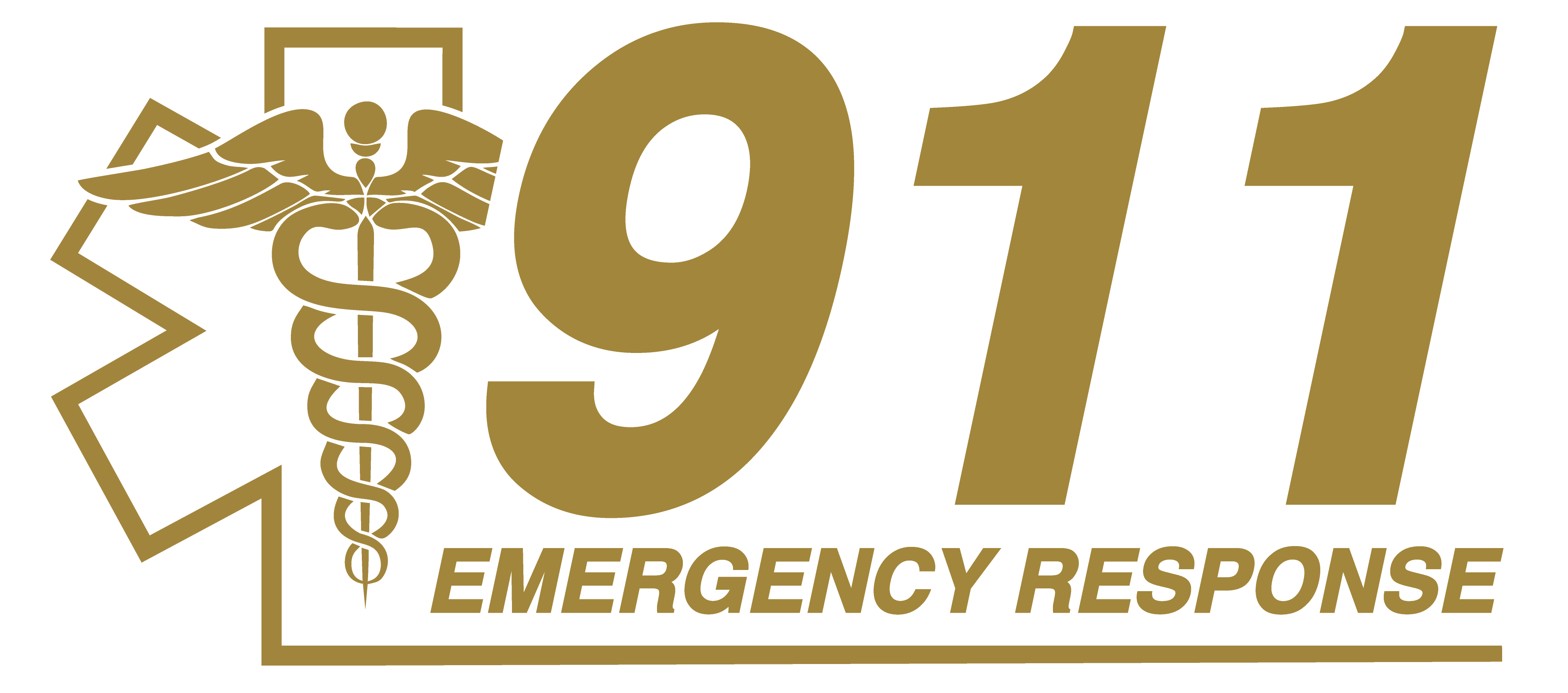 Gold 911 Emergency Response text alongside a medical caduceus symbol integrated with a star of life outline.