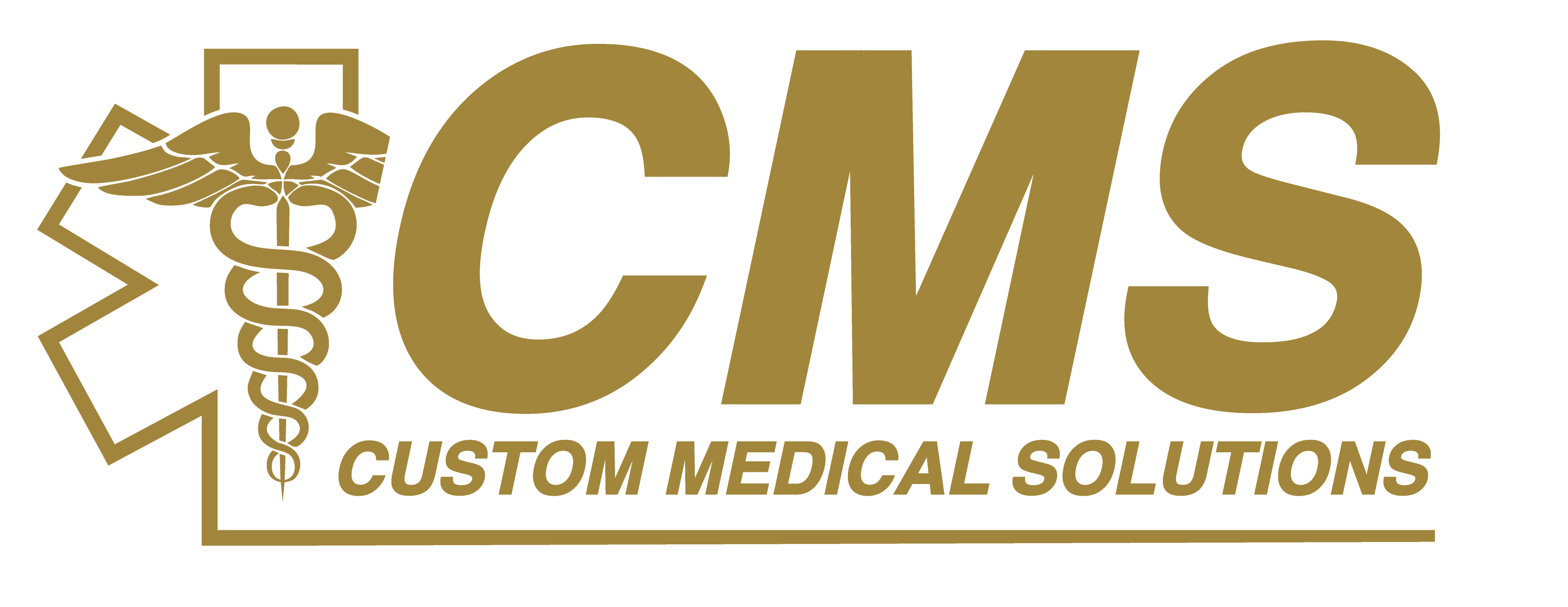 CMS logo with a gold medical star of life and caduceus symbol, and the text CUSTOM MEDICAL SOLUTIONS.