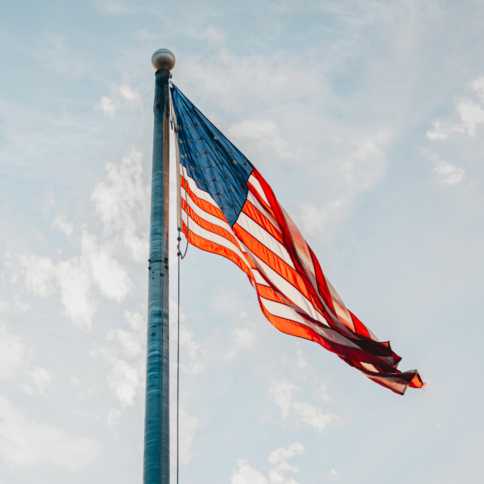 American flag flying above the Northwest Rescue Rockford Westside station in Rockford, Illinois