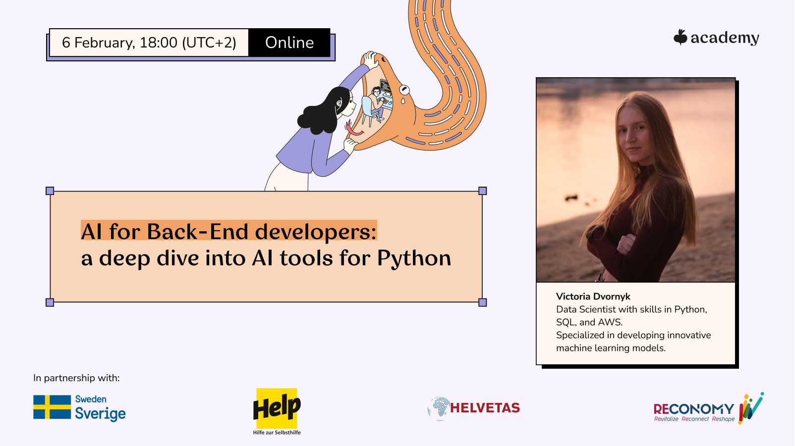 As a back-end developer, this webinar is your key to unlocking the transformative potential of AI in your development journey. Whether you're looking to streamline your development process or add a layer of intelligence to your back-end systems, our speaker, Victoria Dvornyk, will provide practical knowledge and insights tailored to your needs. With expertise in data analysis and machine learning, Viktoria solves business problems through innovation, so she actively researches and implements AI tools into her work. Perfect for beginners and pros, this is your chance to advance your understanding of data science in the AI era.
