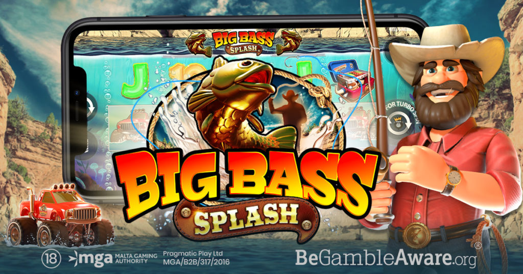 Official Big Bass Splash artwork showing the fisherman, underwater reels and fish symbols