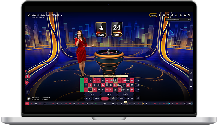 Official Pragmatic Play Mega Roulette promotional image showing its live roulette presentation