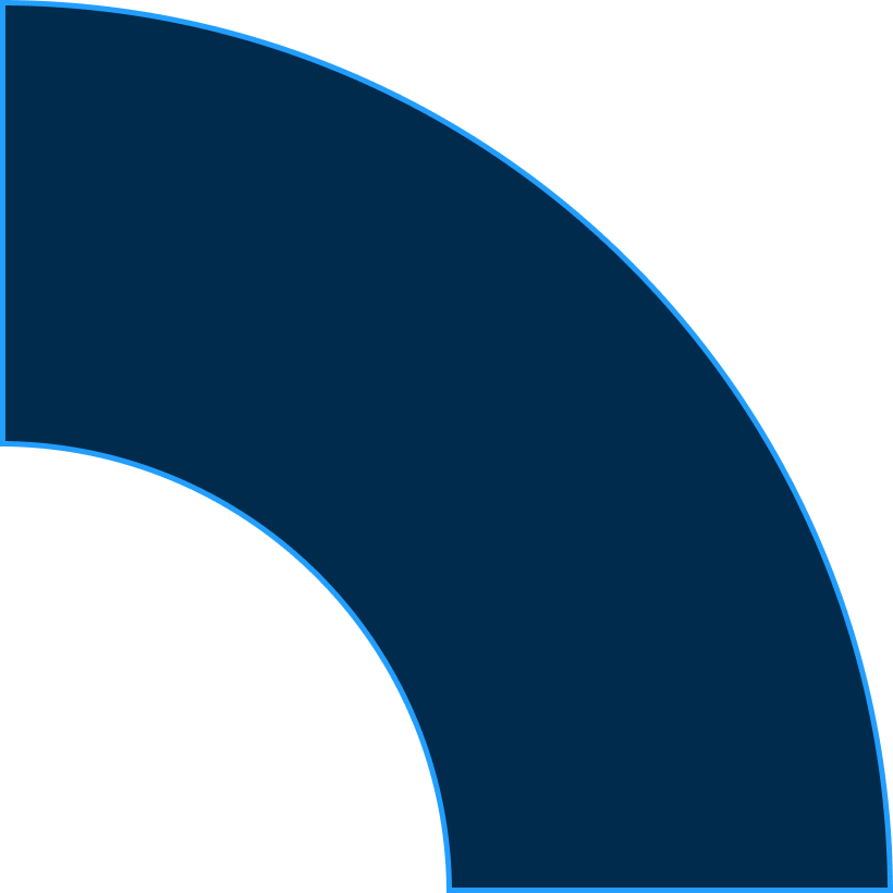 Dark blue quarter circle ring with a lighter blue outline on a transparent background.