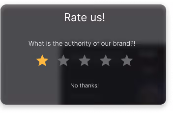 Rating prompt with one gold star selected out of five and text asking about the brand's authority.